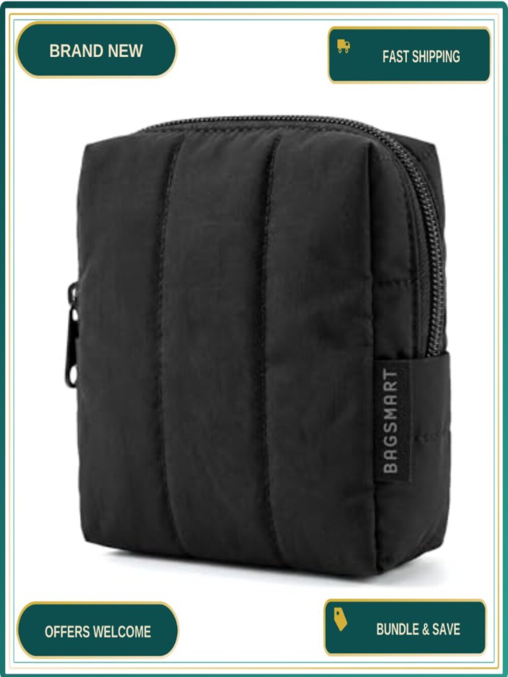 Small Puffy Makeup Bag with Slip-in Pocket Travel Cosmetic Pouch